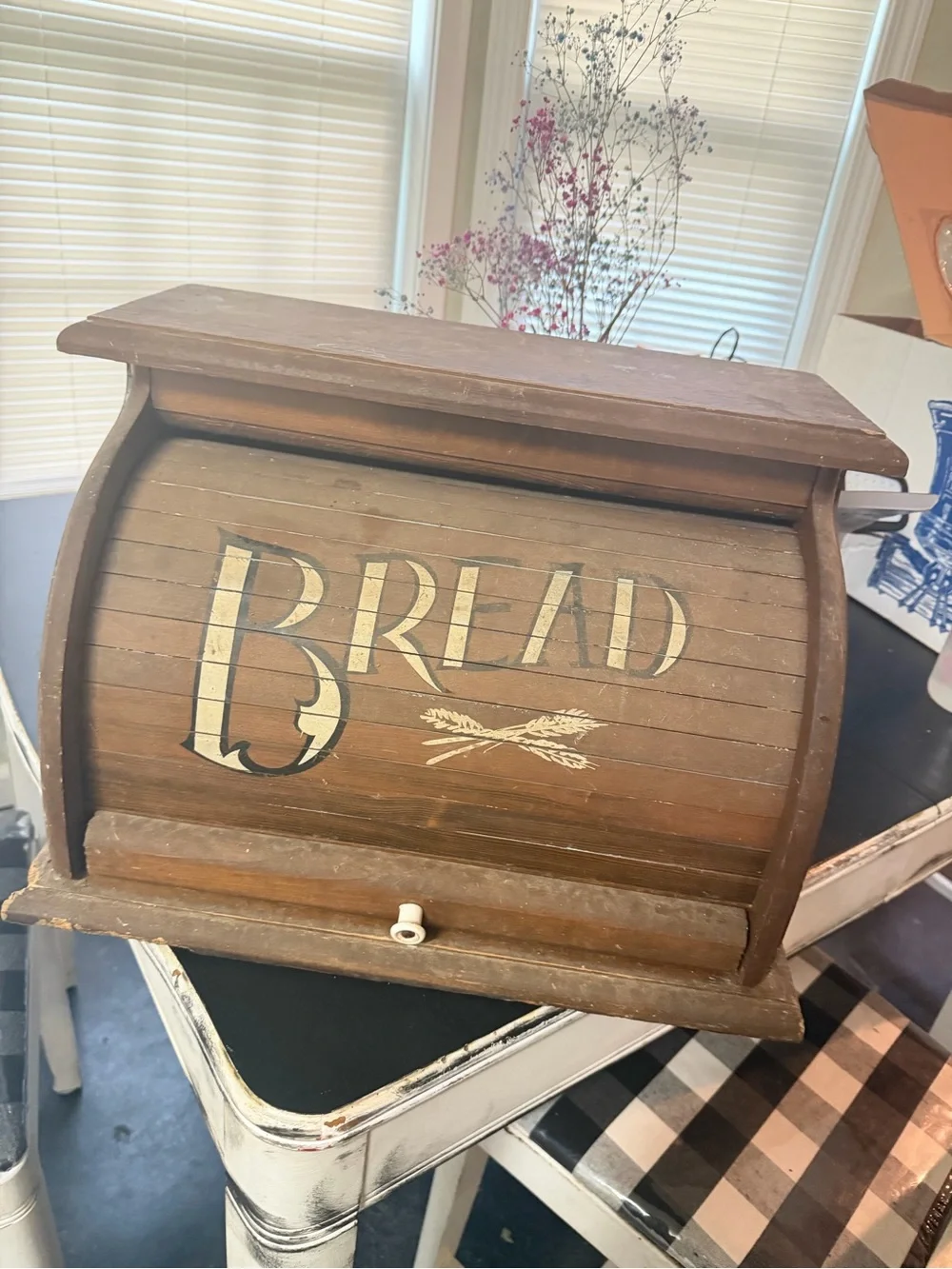 Wooden Bread Box with Vintage Script
